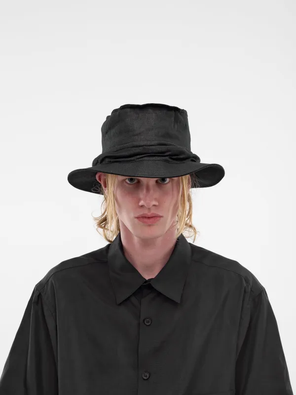 Black Flax Bucket Hat (HK-H07-361-3-BLACK) made by Yohji Yamamoto