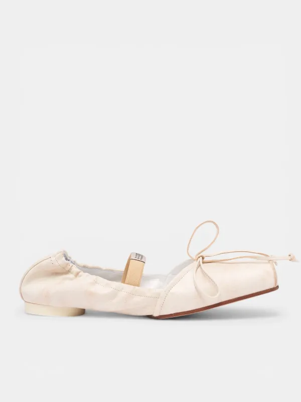 White Square Toe Ballet Flats (S66WZ0037-P7706-RUTABAGA-BROWN) made by Maison Margiela