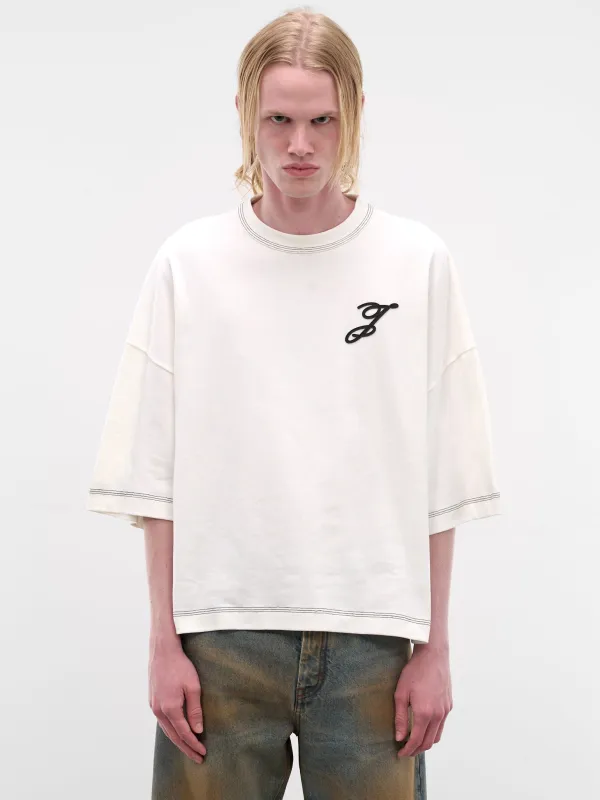White Oversized Boxy Logo Tee (TSM00601AJ00226-OFF-WHITE) made by Jacquemus