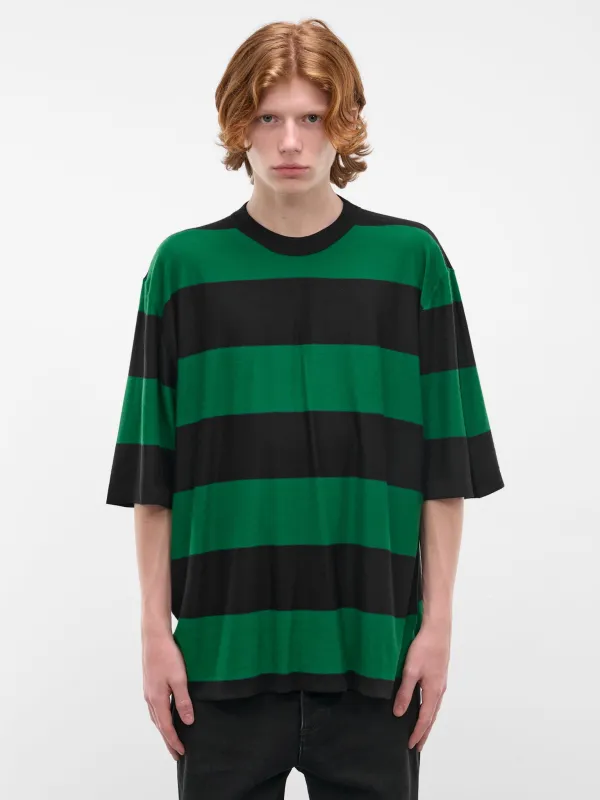 Striped Oversized Tee (861286V4B70-3140-GRASS-GREEN-B) made by Bottega Veneta