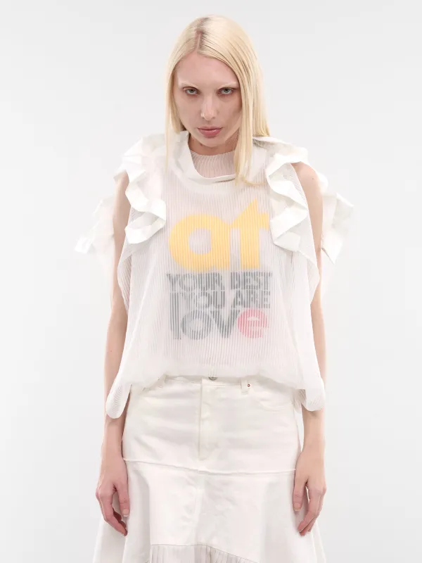 White Satin x Chiffon Ruffled Pullover (26-08492-151-OFF-WHITE) made by Sacai