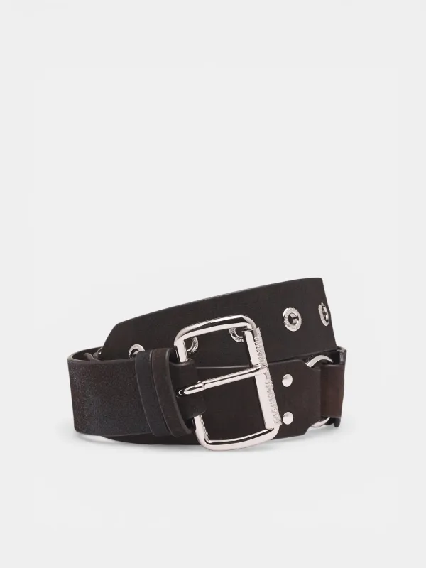 Brown Suede Leather Belt (8201007XU-L00BK-DARK-BROWN) made by Vivienne Westwood