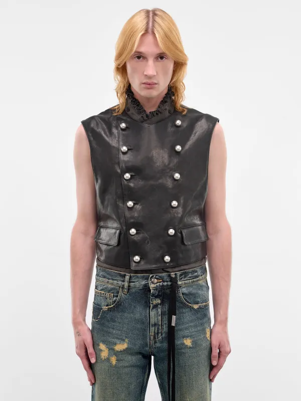 Dino Lamb Double-Breasted Waistcoat (B0013976-LT137-BLACK) made by Ann Demeulemeester
