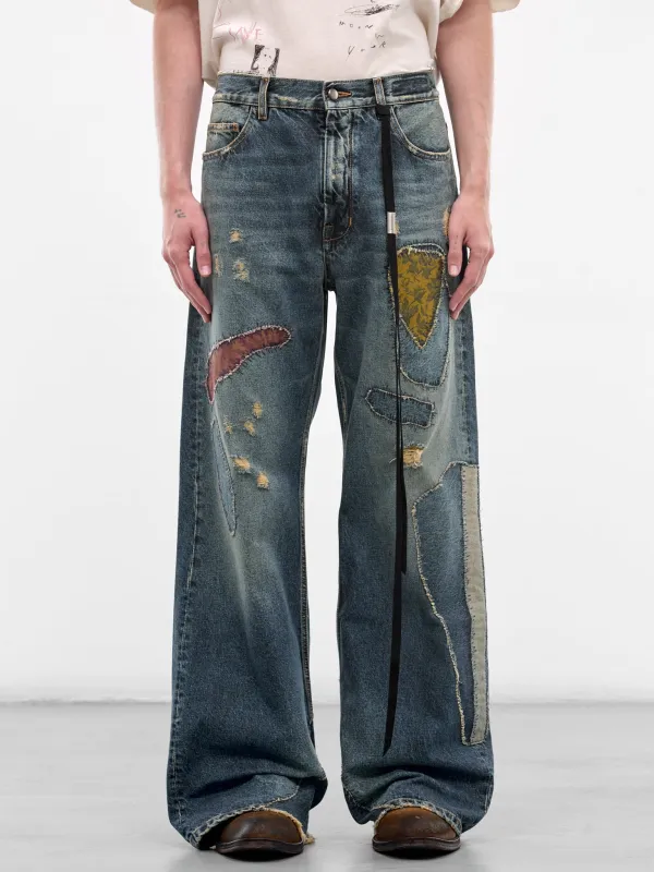 Modest Blue Denim Patchwork Jeans (B0013616-FA743-VINTAGE-BLUE) made by Ann Demeulemeester