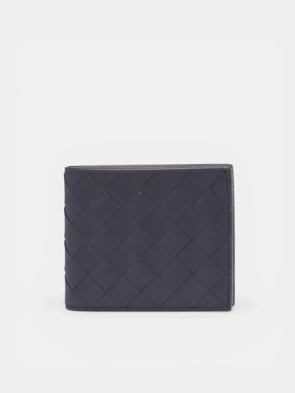 Leather Intrecciato Bi-Fold Wallet (743211VCPQ6-4364-MIDNIGHT-BASA) made by Bottega Veneta