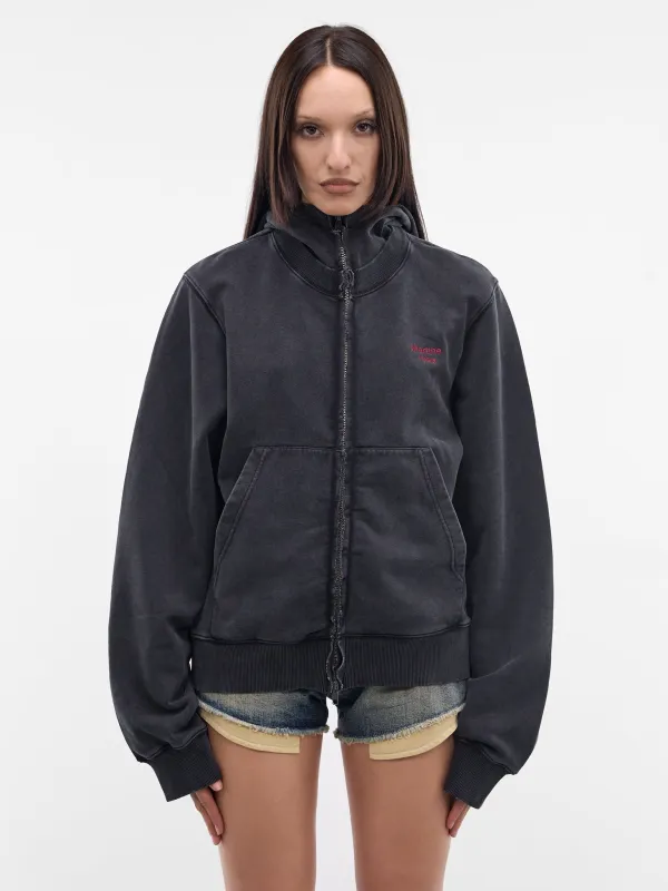 Black Layered Collar Zip Hoodie (682JS02002-BLACK) made by Martine Rose