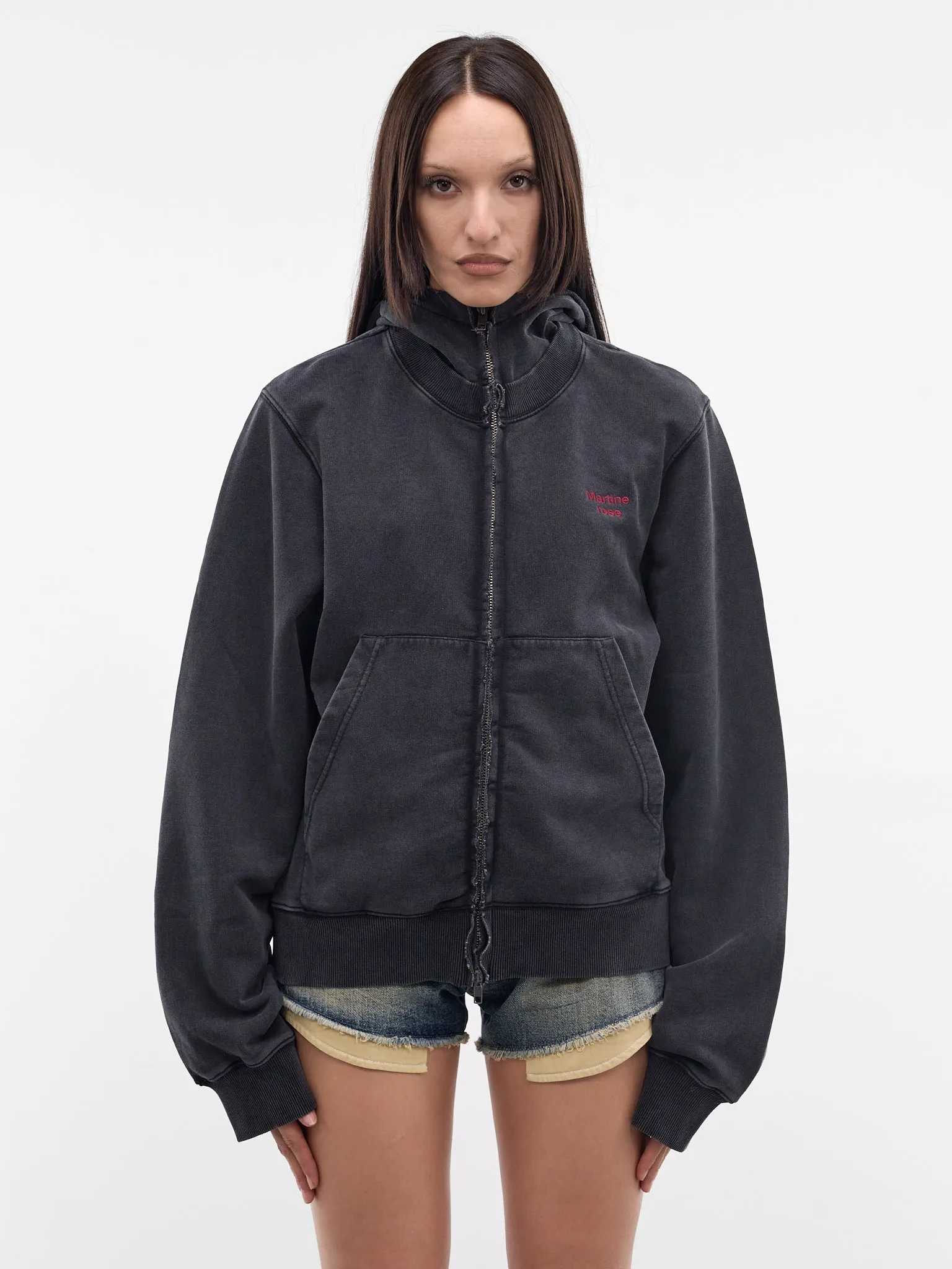 Black Layered Collar Zip Hoodie (682JS02002-BLACK) sold by lorenzo