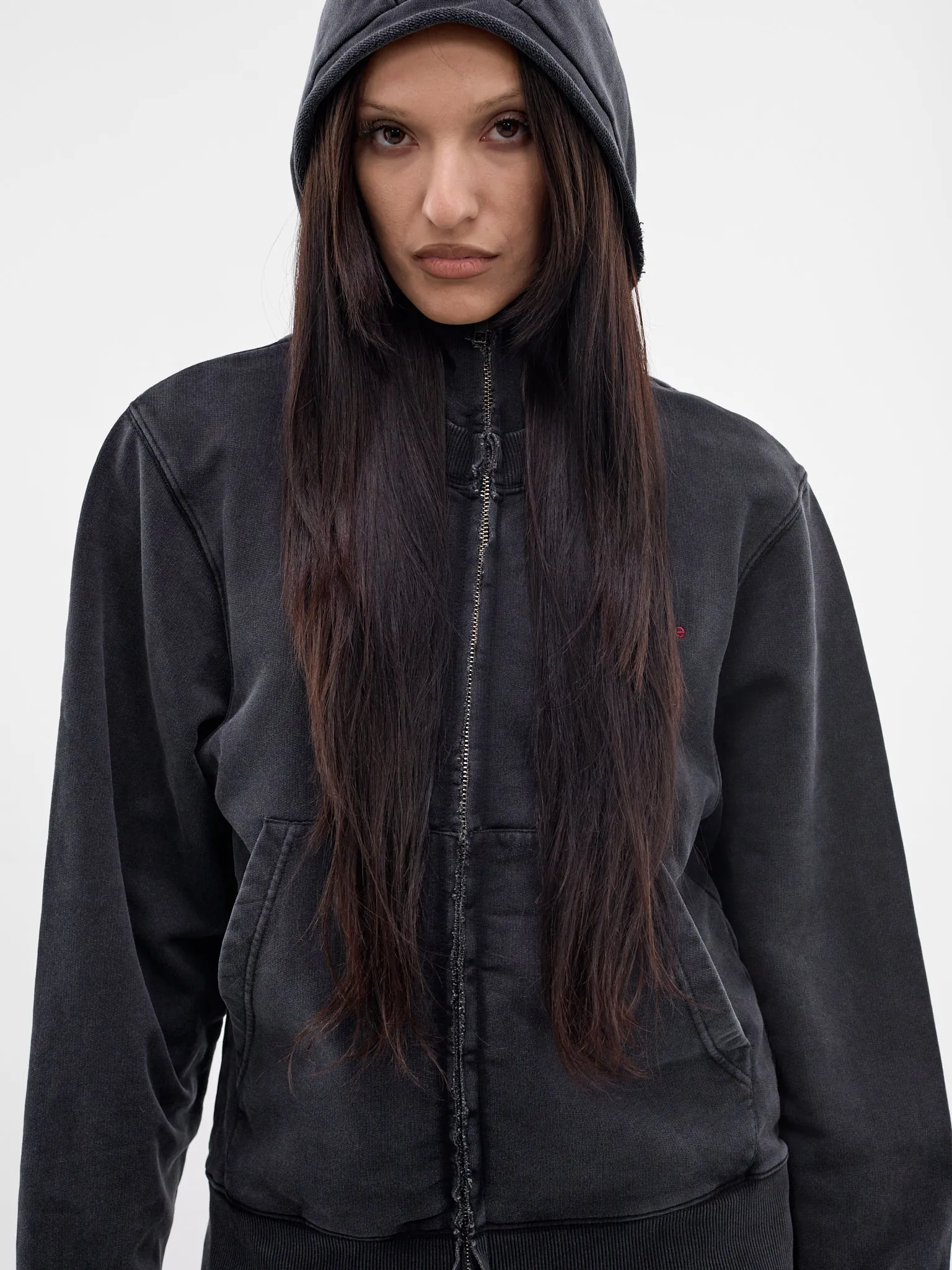 Black Layered Collar Zip Hoodie (682JS02002-BLACK) sold by lorenzo product image thumbnail 4