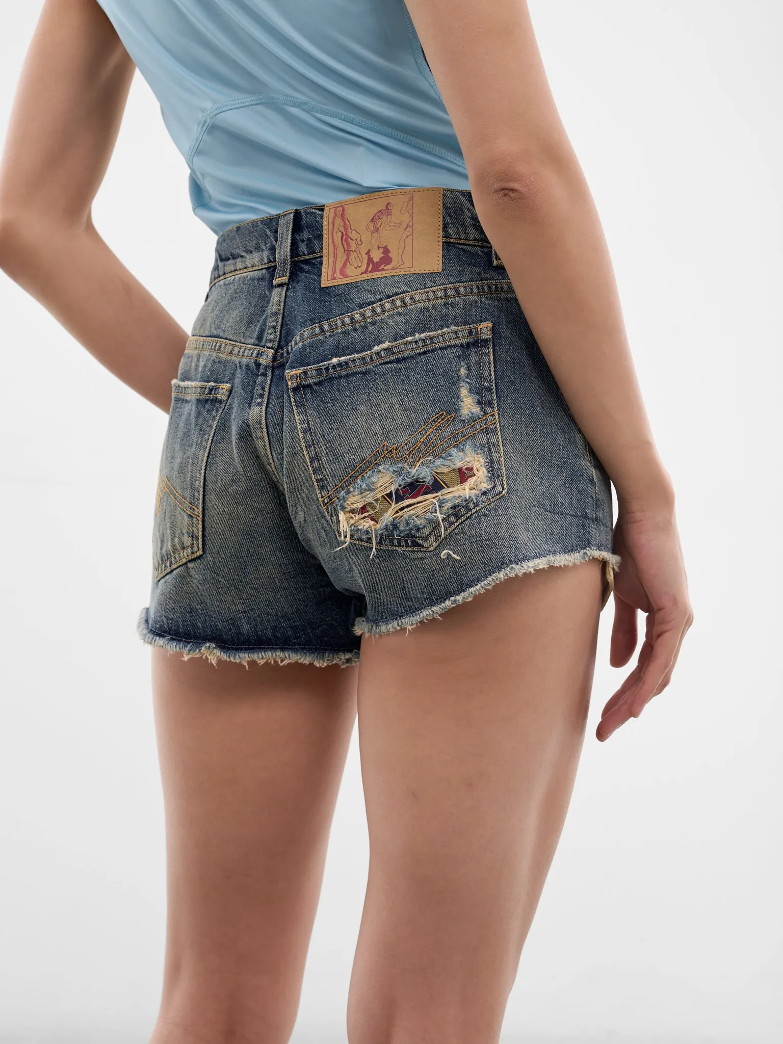 Blue Denim Distressed Short Shorts (269WD14537-BLUE) sold by lorenzo product image thumbnail 5