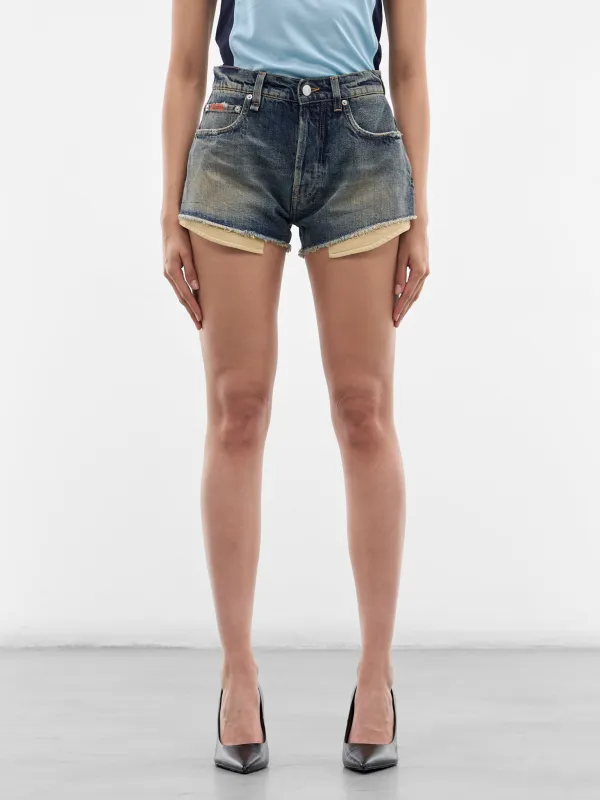 Blue Denim Distressed Short Shorts (269WD14537-BLUE) made by Martine Rose