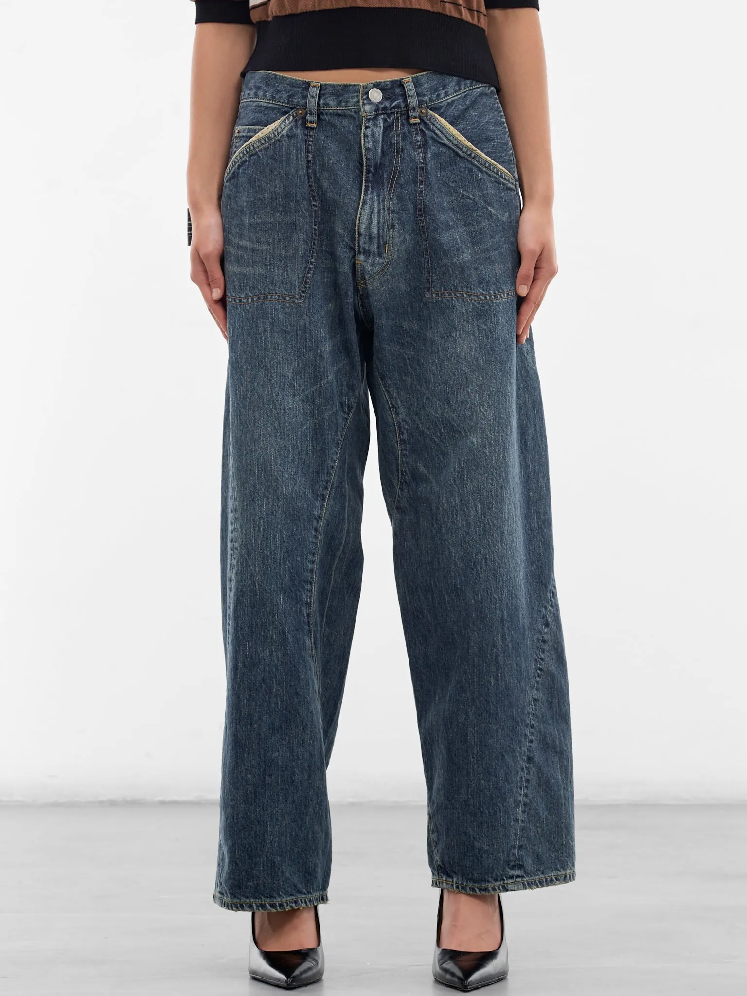 Indigo Denim Twisted Wide Jeans (UC1F1501-3-INDIGO) sold by lorenzo