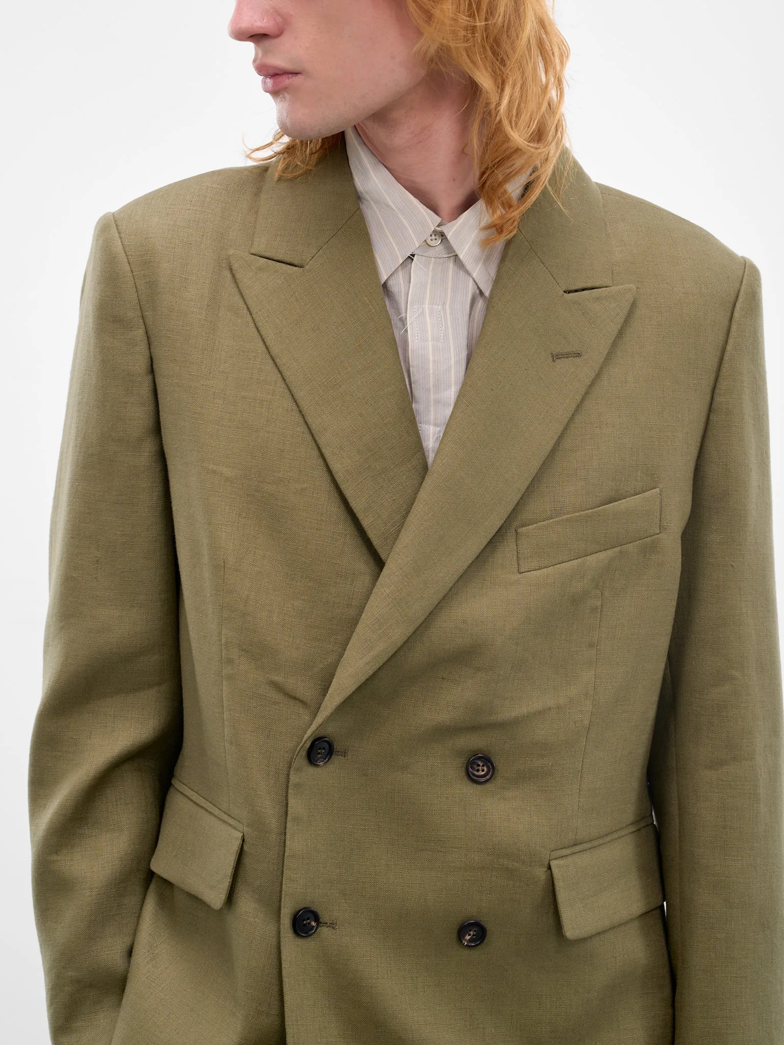 Lightweight Linen Double-Breasted Blazer (MRC99SJ001-OLIVE) sold by lorenzo product image thumbnail 5