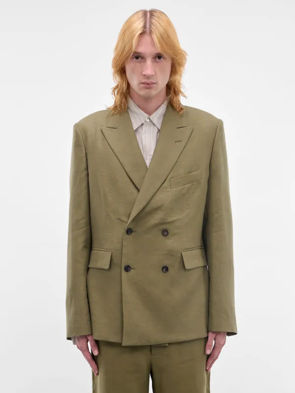 Lightweight Linen Double-Breasted Blazer (MRC99SJ001-OLIVE) made by BODE