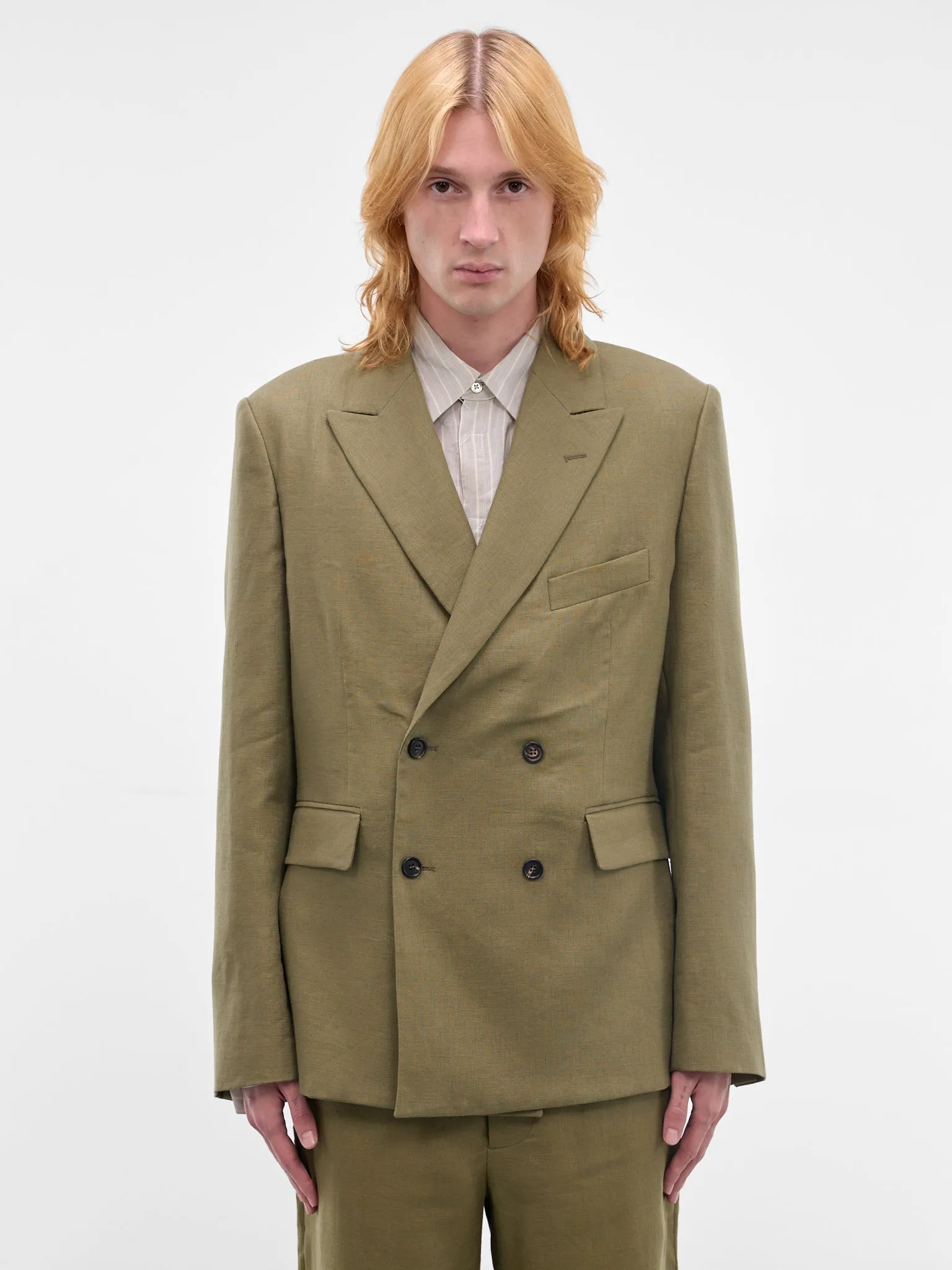 Lightweight Linen Double-Breasted Blazer (MRC99SJ001-OLIVE) sold by lorenzo