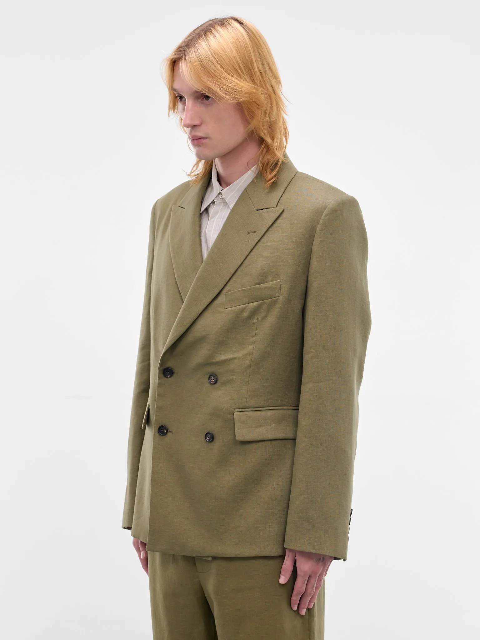Lightweight Linen Double-Breasted Blazer (MRC99SJ001-OLIVE) sold by lorenzo product image thumbnail 2