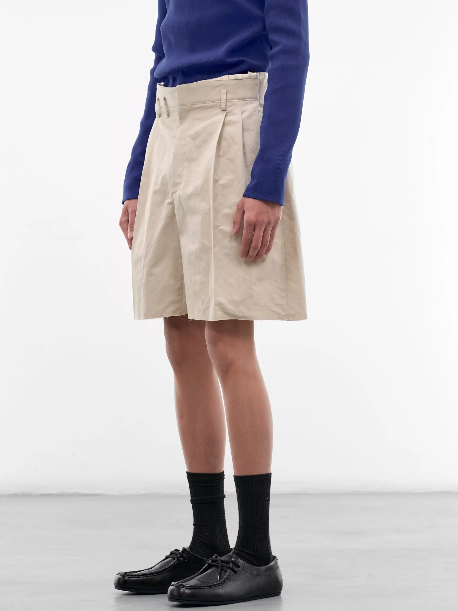 Beige Cotton Wide Leg Shorts (S50MU0093-M35758-106-BEIGE) sold by lorenzo product image thumbnail 2
