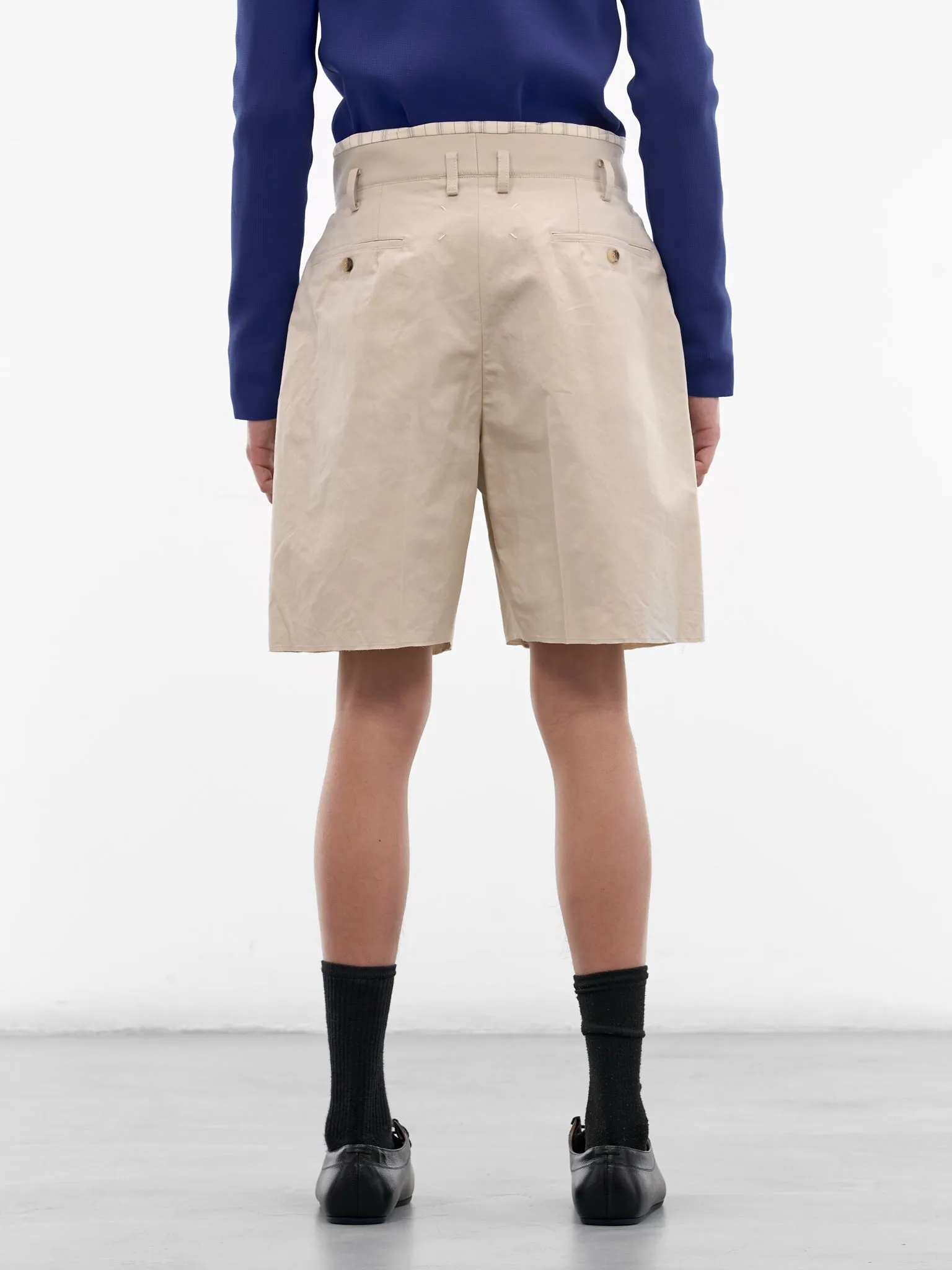 Beige Cotton Wide Leg Shorts (S50MU0093-M35758-106-BEIGE) sold by lorenzo product image thumbnail 3