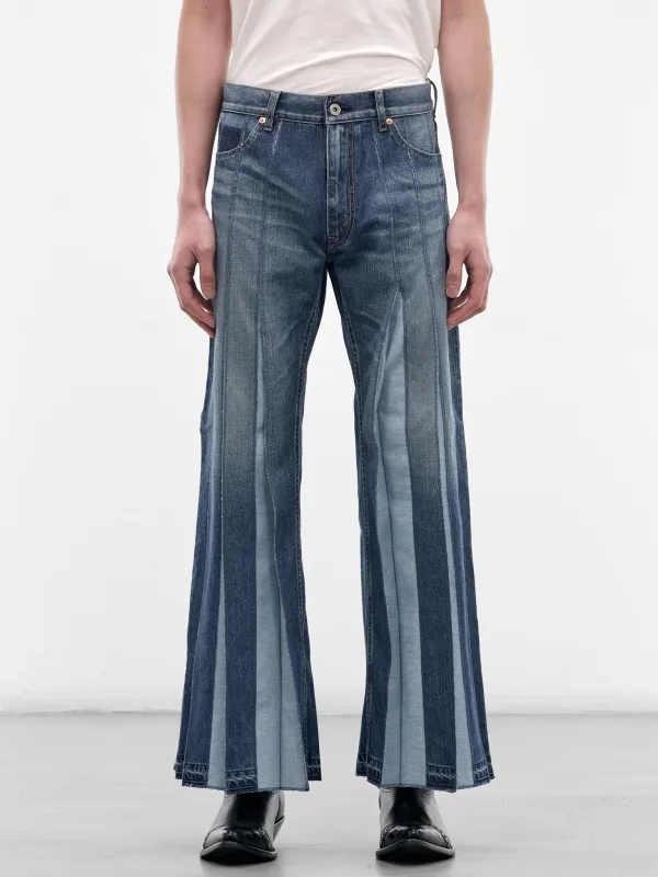Indigo Denim Deconstructed Flare Jeans (WQ-P005-S26-INDIGO) made by Junya Watanabe