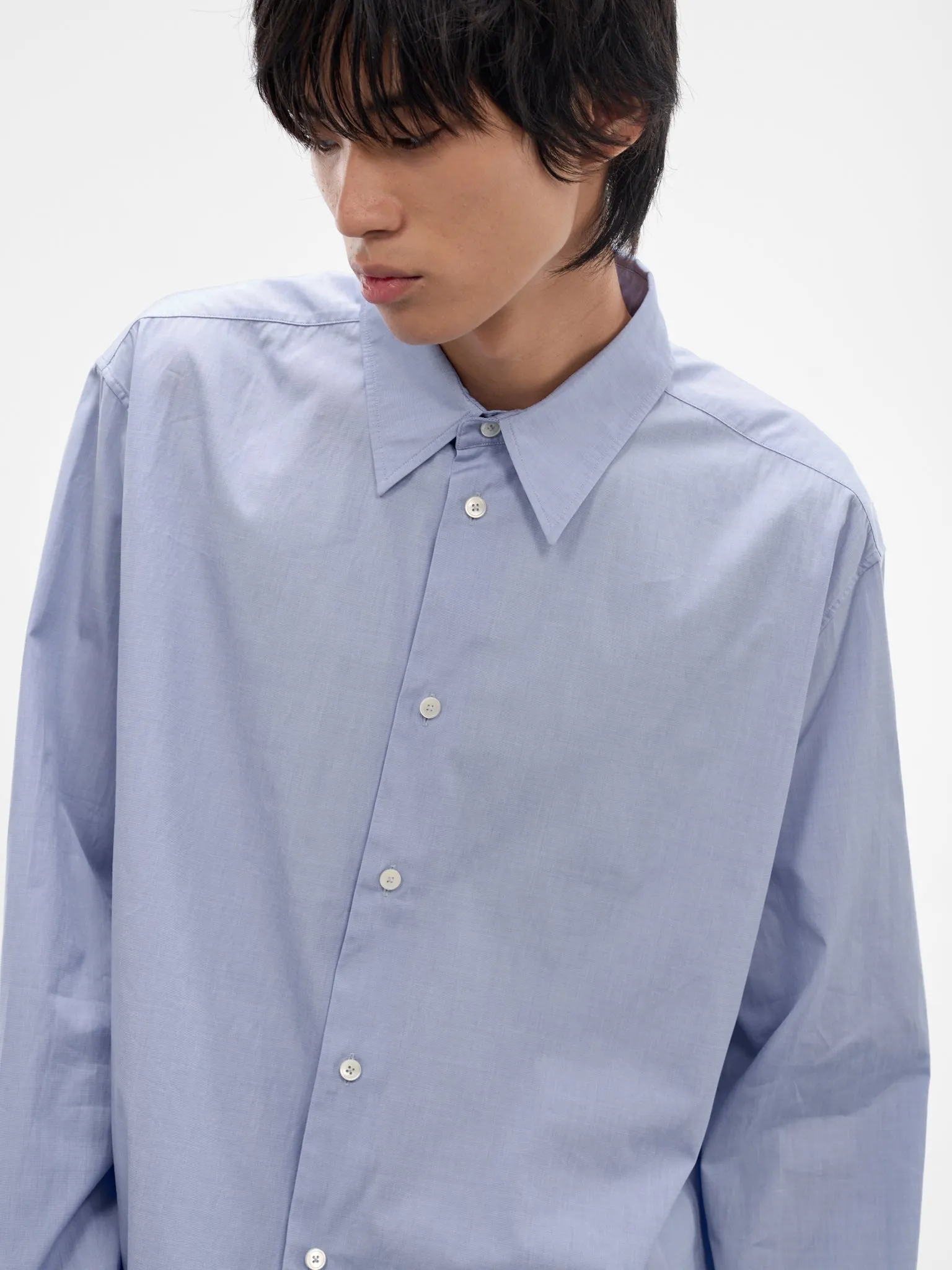 Blue Boxy Cropped Button-Up Shirt (J21DL0276-J45341-458-LIGHT-BLU) sold by lorenzo product image thumbnail 5