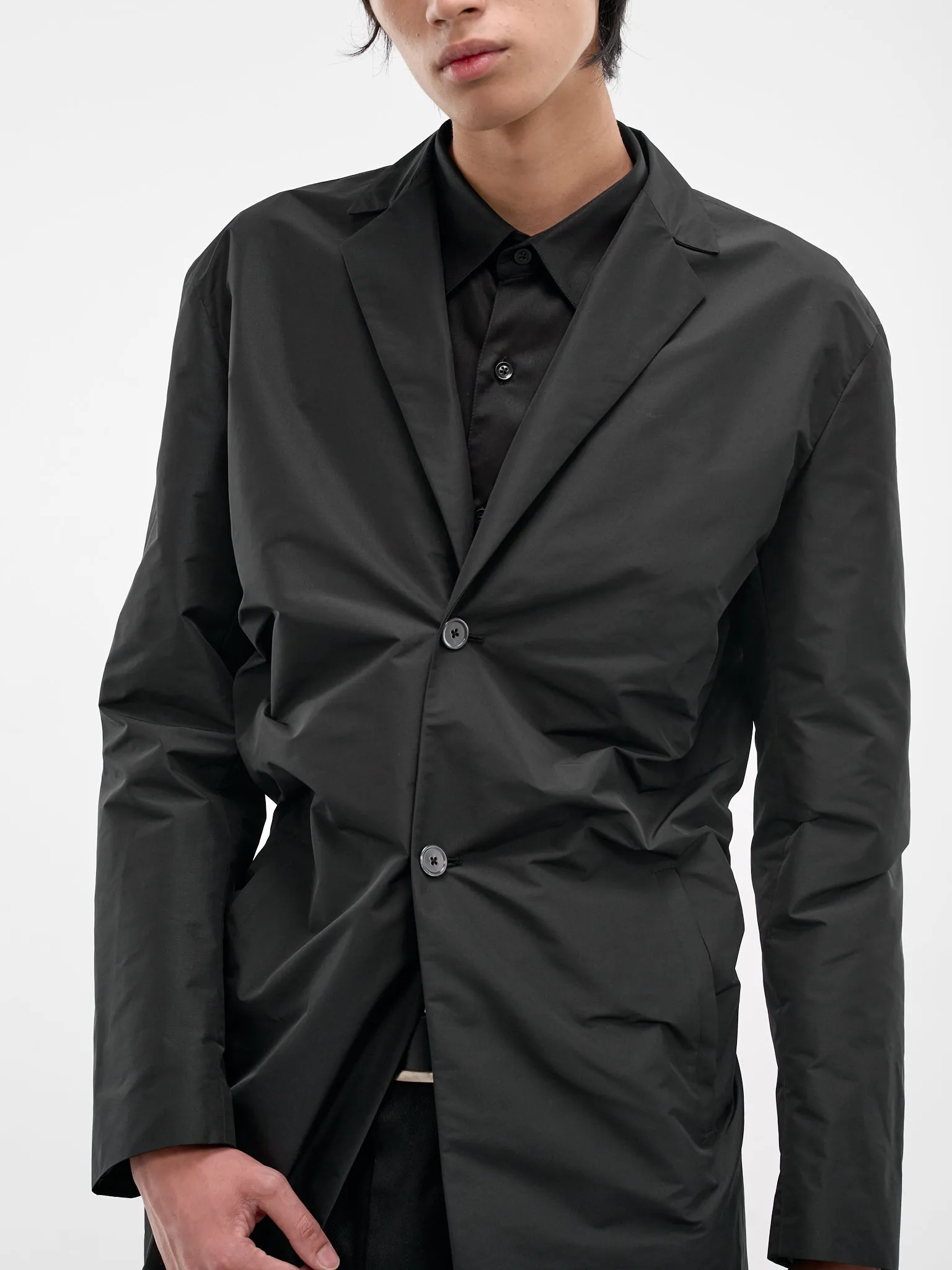 Black Asymmetric Gathered Coat (J21AA0207-J70221-001-BLACK) sold by lorenzo product image thumbnail 4