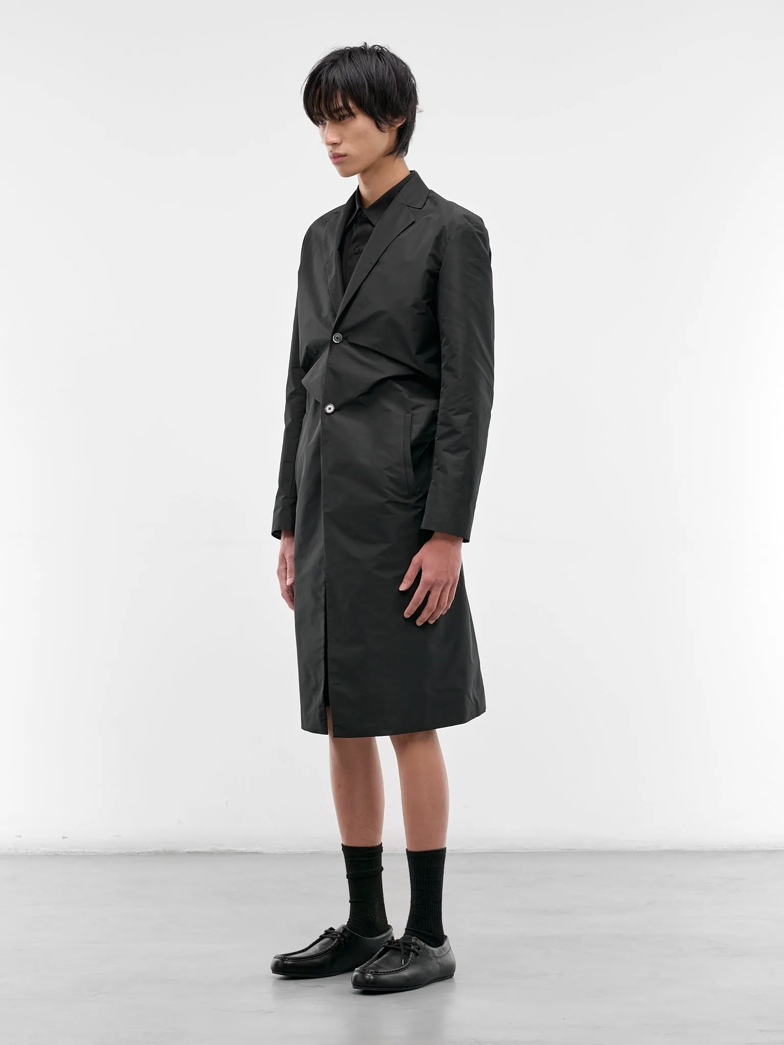 Black Asymmetric Gathered Coat (J21AA0207-J70221-001-BLACK) sold by lorenzo product image thumbnail 2
