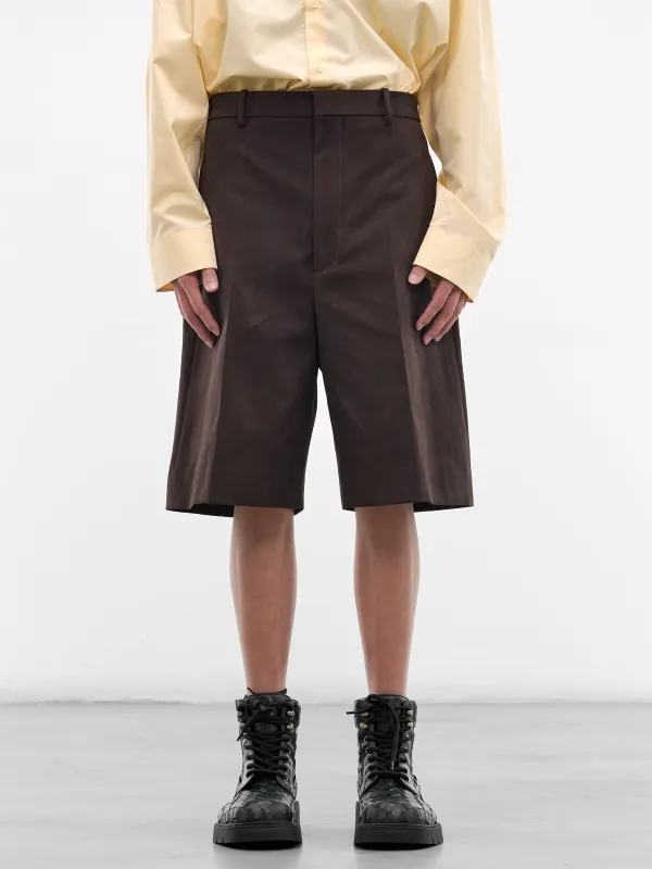 Brown Cotton Gabardine Wide Shorts (864810V6DO0-2608-DARK-CARRUBO) made by Bottega Veneta