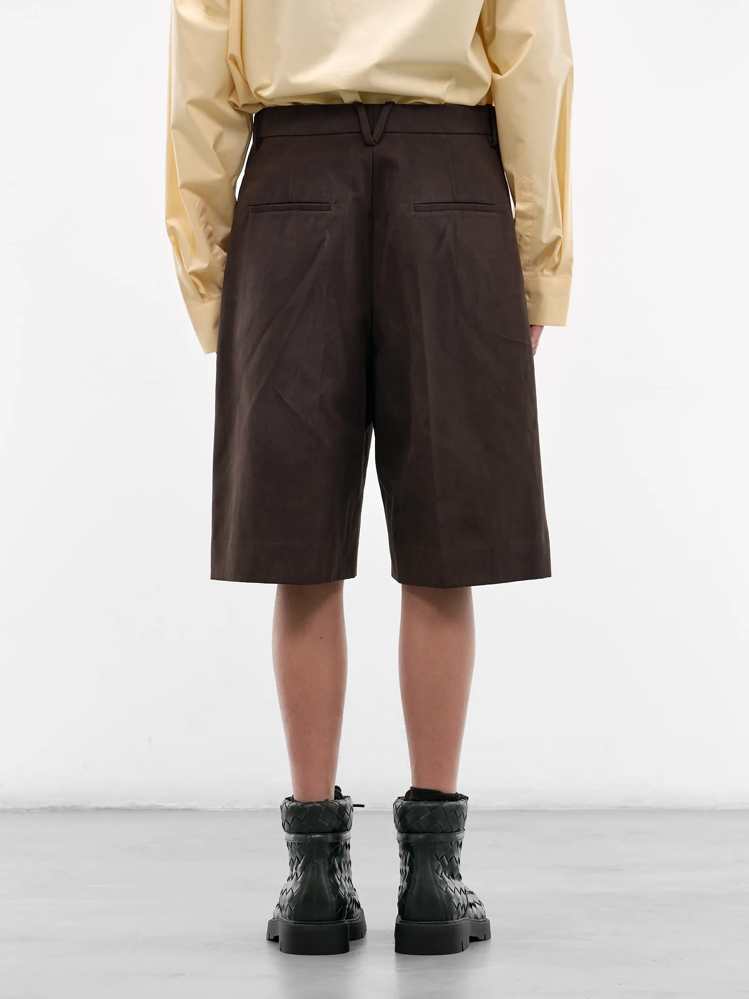 Brown Cotton Gabardine Wide Shorts (864810V6DO0-2608-DARK-CARRUBO) sold by lorenzo product image thumbnail 3