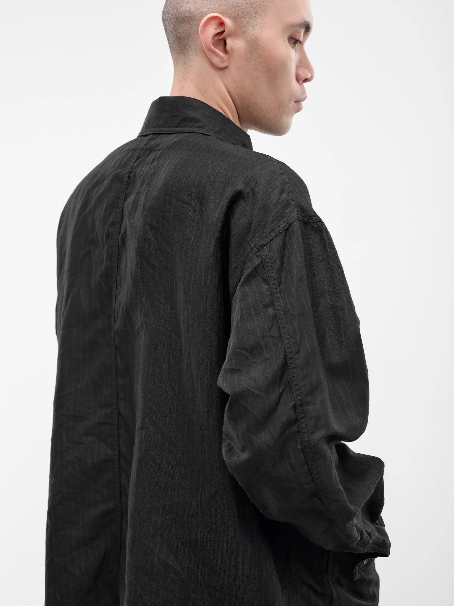 Black Striped Linen Twill Jacket (HQ-J027-S26-BLACK) sold by lorenzo product image thumbnail 4