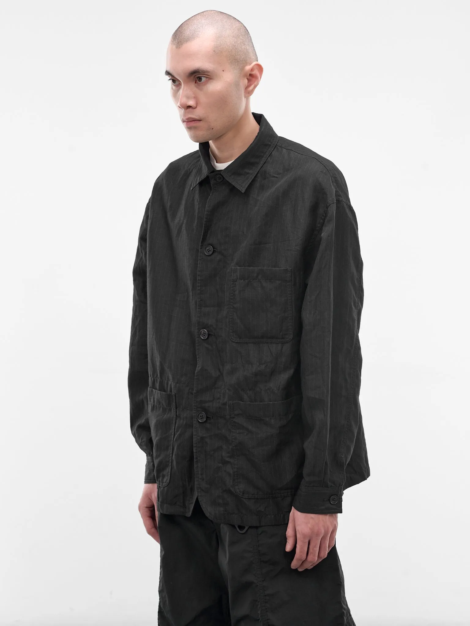 Black Striped Linen Twill Jacket (HQ-J027-S26-BLACK) sold by lorenzo product image thumbnail 2