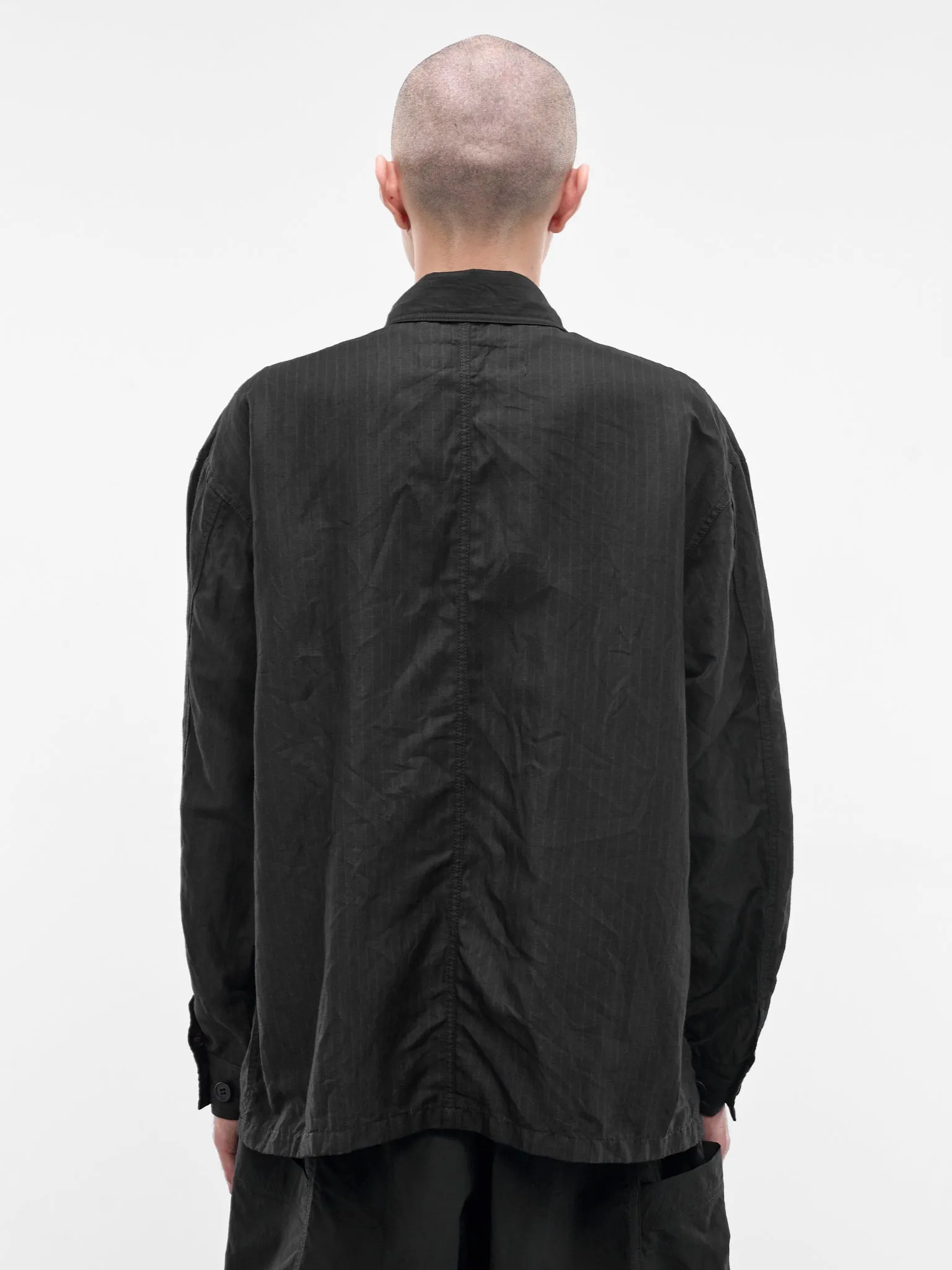 Black Striped Linen Twill Jacket (HQ-J027-S26-BLACK) sold by lorenzo product image thumbnail 3