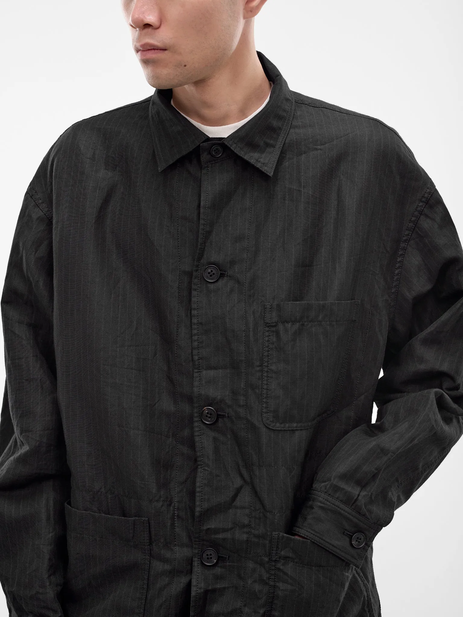 Black Striped Linen Twill Jacket (HQ-J027-S26-BLACK) sold by lorenzo product image thumbnail 5
