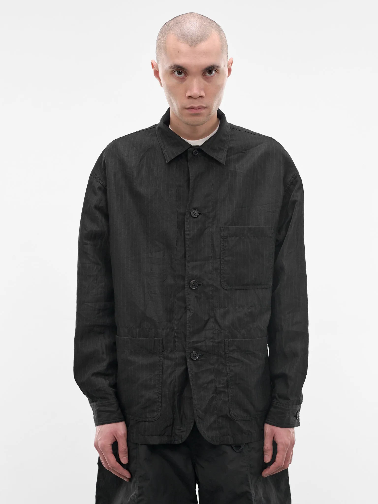 Black Striped Linen Twill Jacket (HQ-J027-S26-BLACK) sold by lorenzo