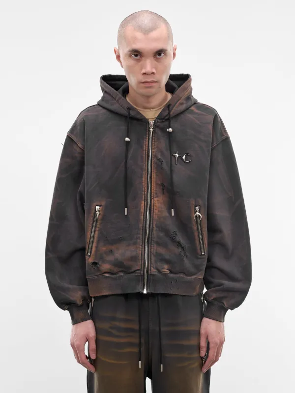 Two-Tone Washed Zip Hoodie (SS0403-RUST-BLACK) made by Thug club