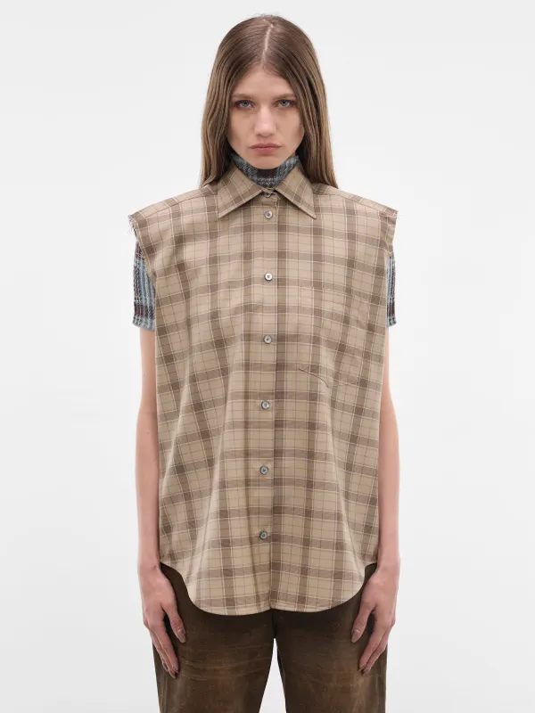 Beige Check Button-Up Vest (RW-WN-SHIR000023-BEIGE-MULTI) made by Acne Studios