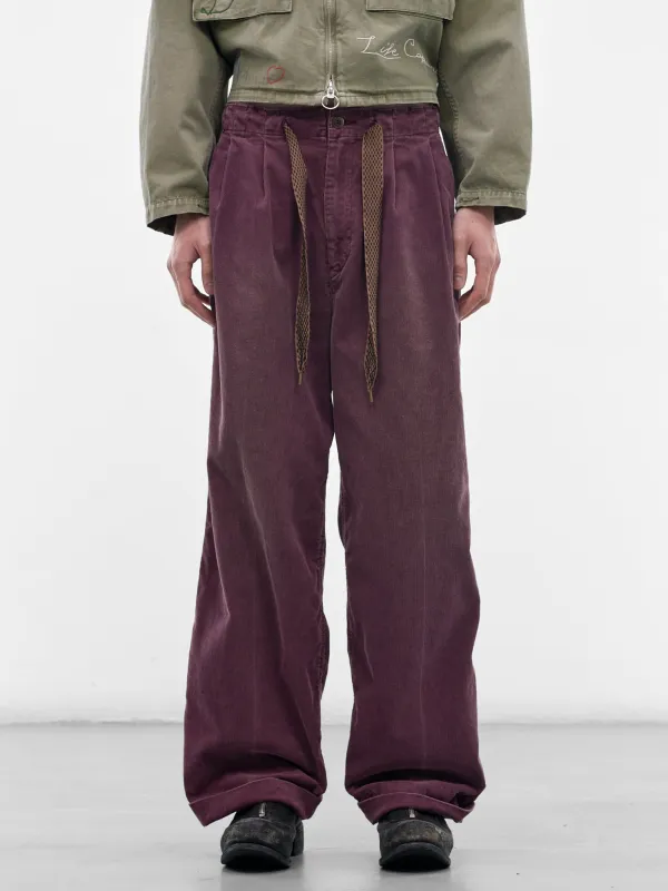 Burgundy Corduroy Pleated Drawstring Trousers (K2510LP113-BURGUNDY) made by Kapital