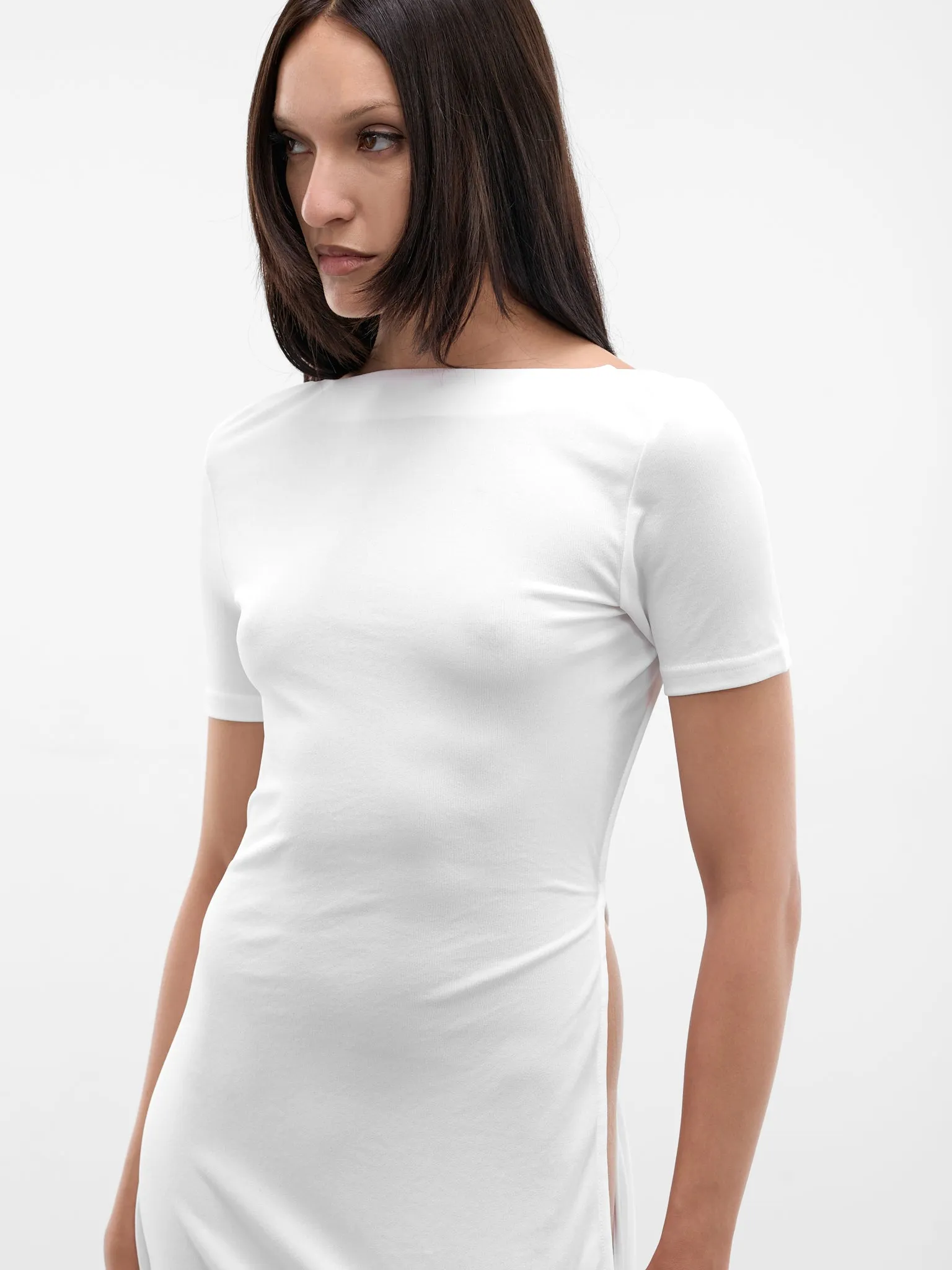 White Sole Asymmetric Draped Dress (DRW00841AJ00253-WHITE) sold by lorenzo product image thumbnail 4