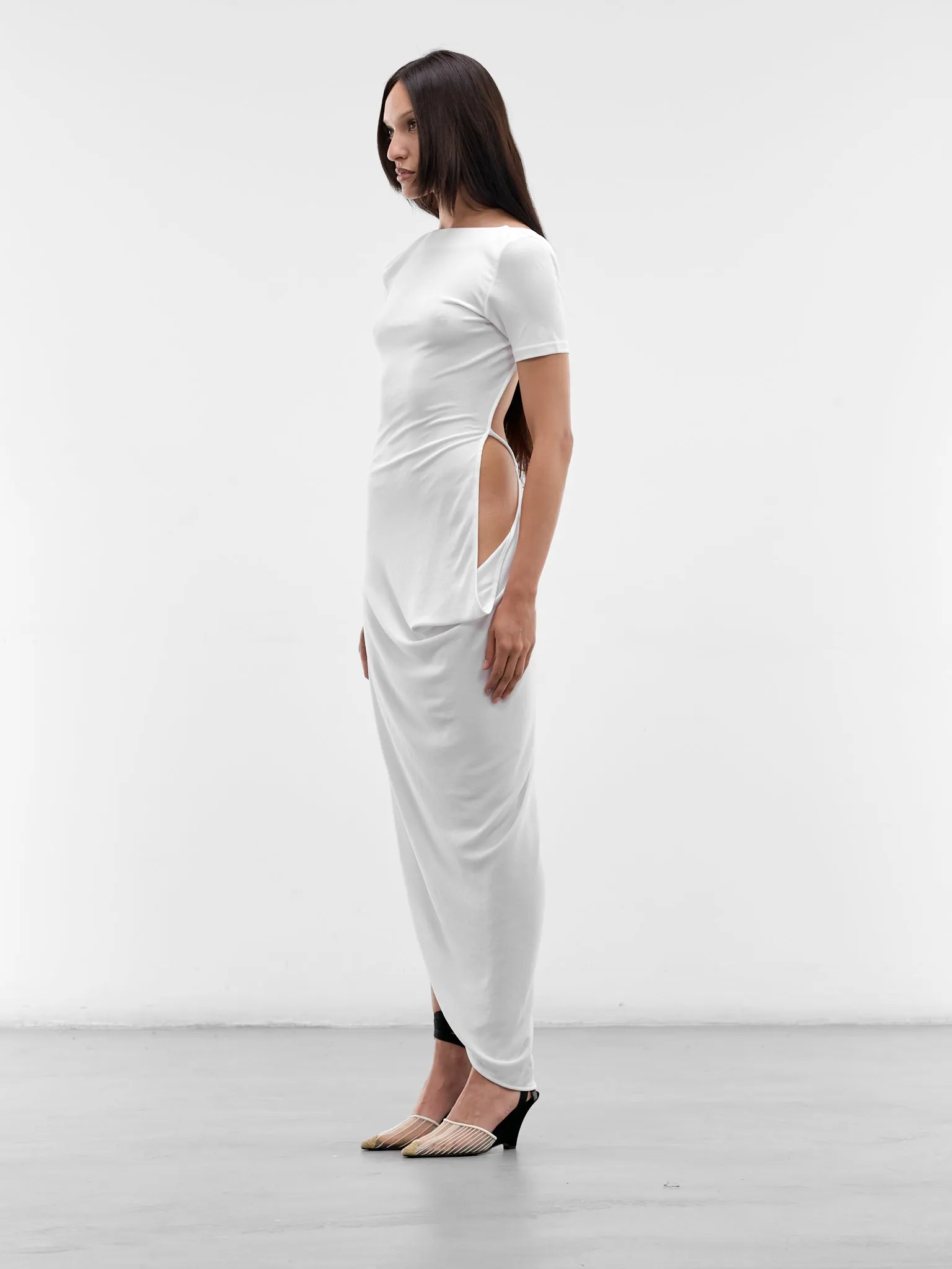 White Sole Asymmetric Draped Dress (DRW00841AJ00253-WHITE) sold by lorenzo product image thumbnail 2