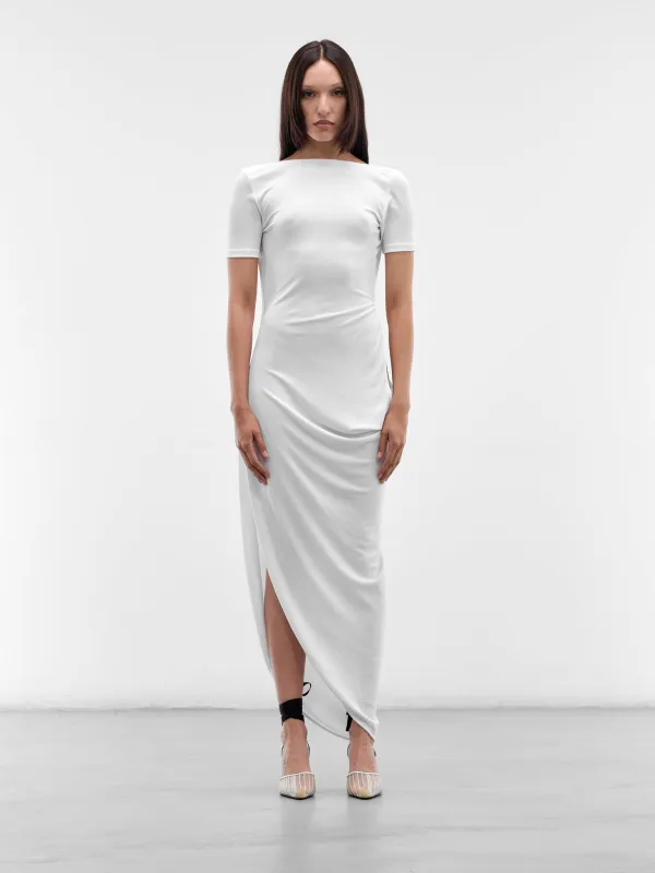 White Sole Asymmetric Draped Dress (DRW00841AJ00253-WHITE) made by Jacquemus