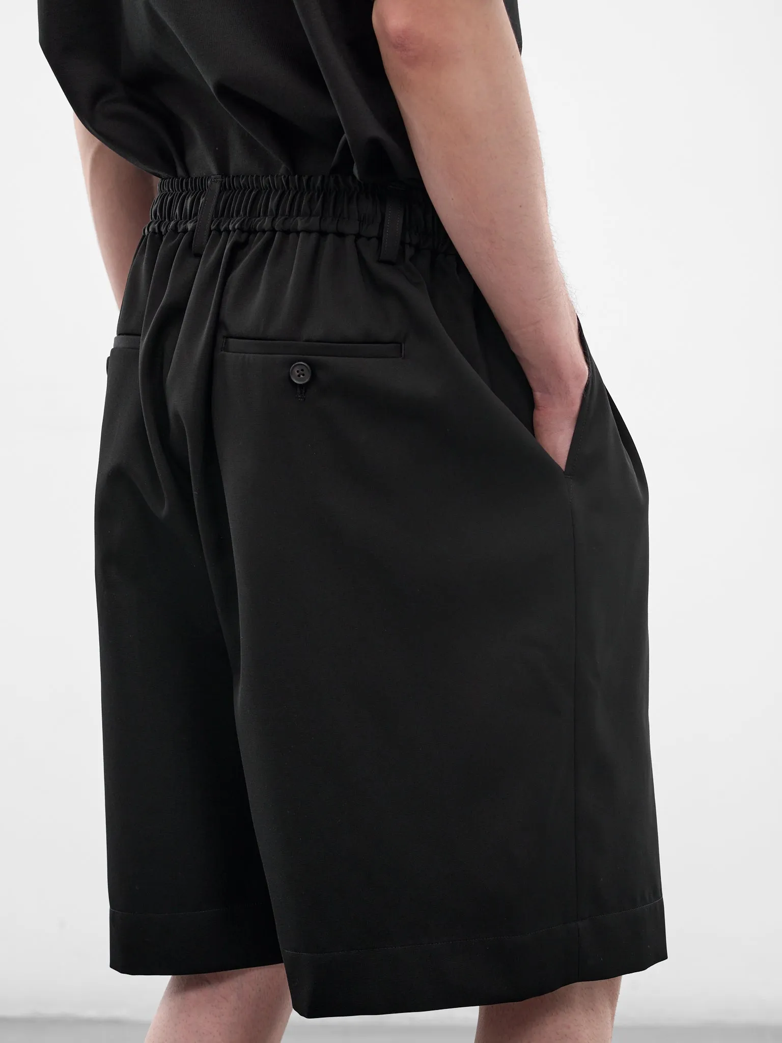 Black Elasticated Waist Wool Shorts (ST-1435-BLACK) sold by lorenzo product image thumbnail 4