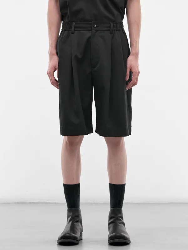 Black Elasticated Waist Wool Shorts (ST-1435-BLACK) made by ssstein