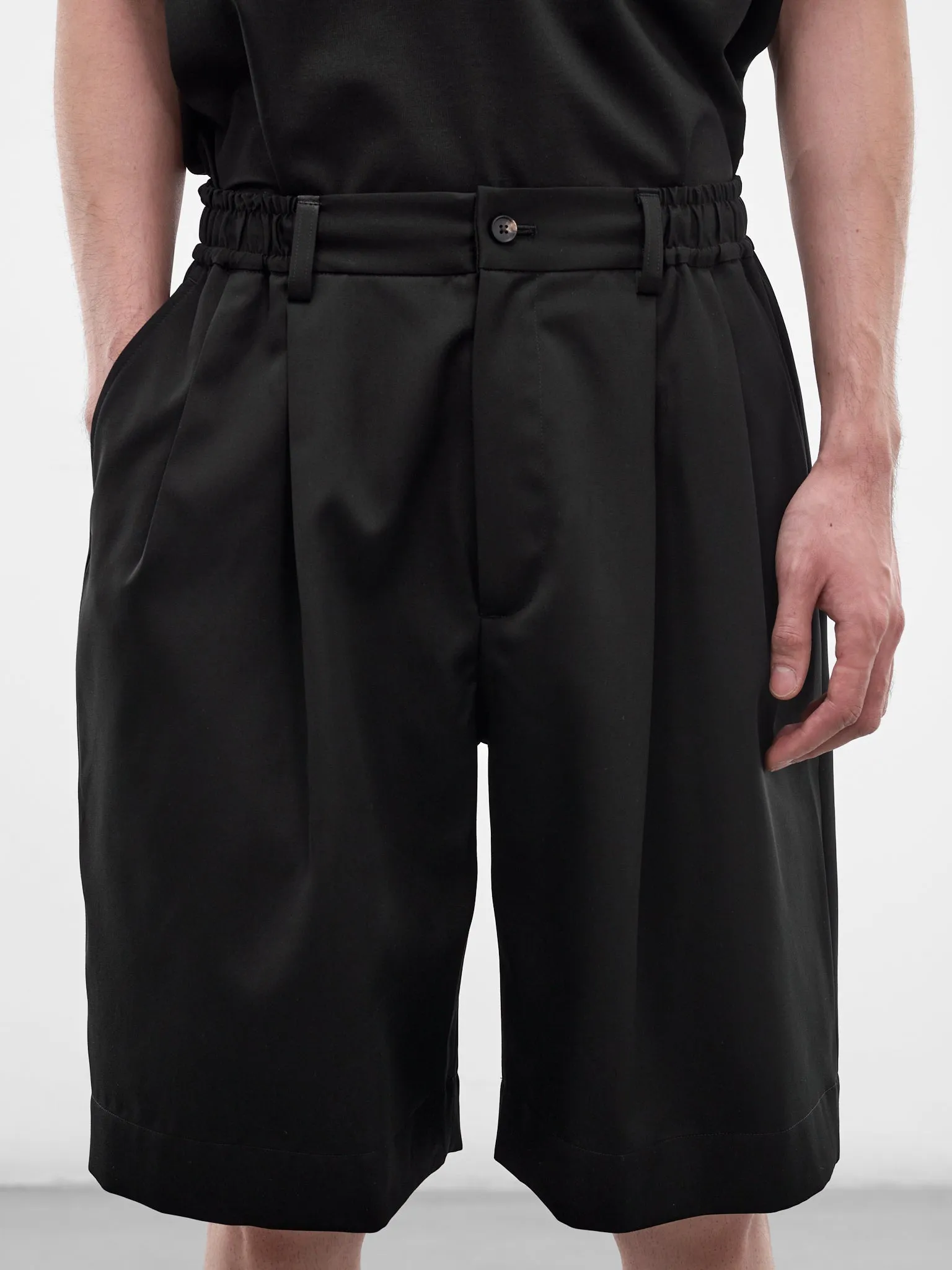 Black Elasticated Waist Wool Shorts (ST-1435-BLACK) sold by lorenzo product image thumbnail 5