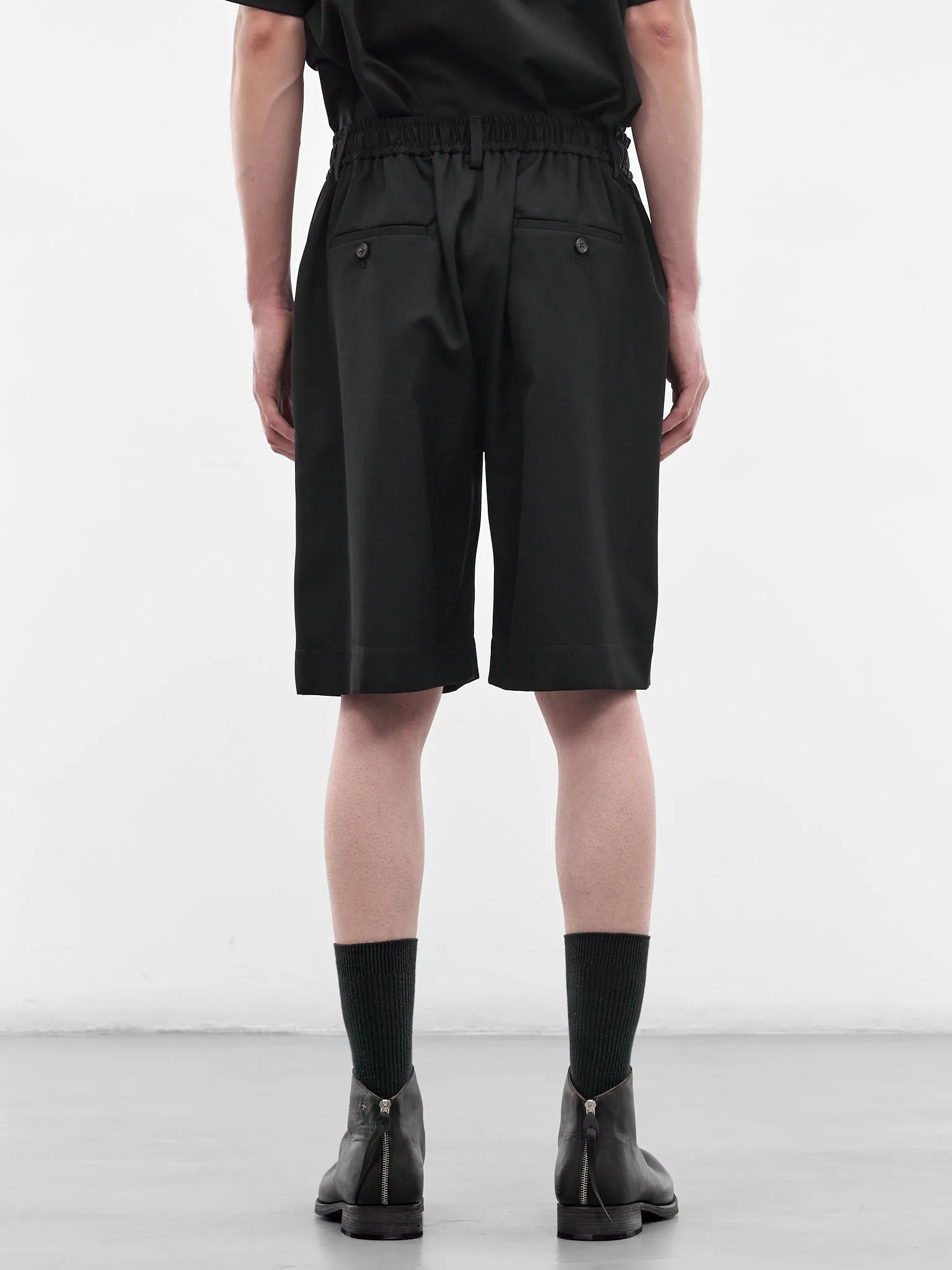 Black Elasticated Waist Wool Shorts (ST-1435-BLACK) sold by lorenzo product image thumbnail 3