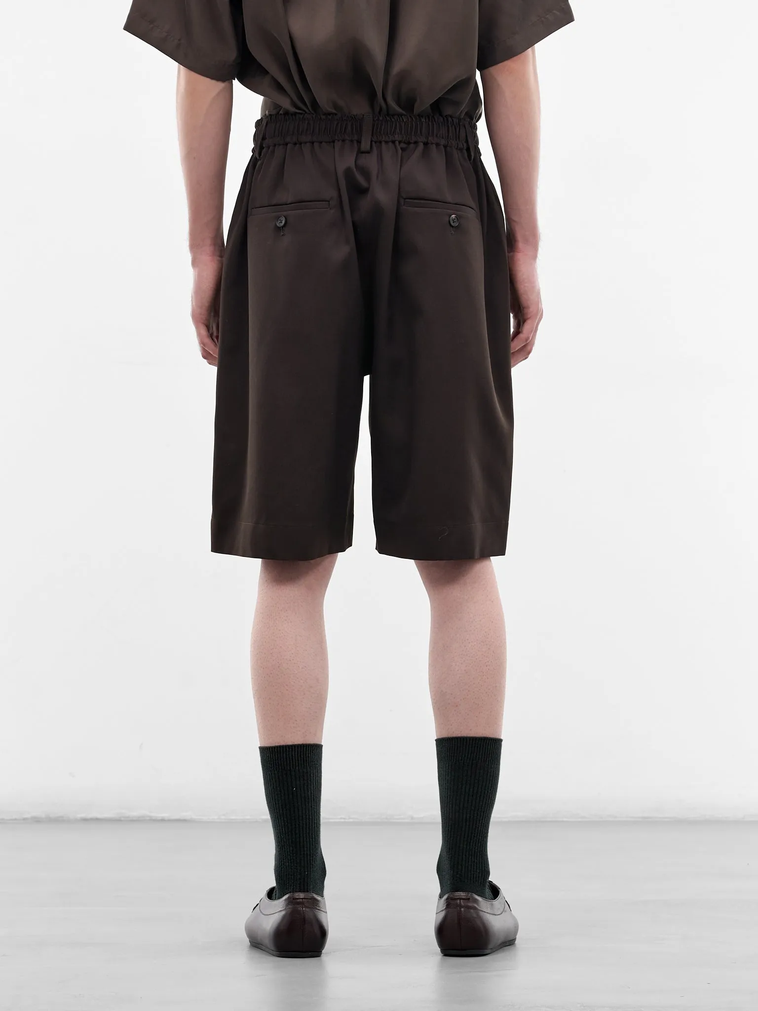 Brown Elasticated Waist Wool Shorts (ST-1435-DARK-BROWN) sold by lorenzo product image thumbnail 3