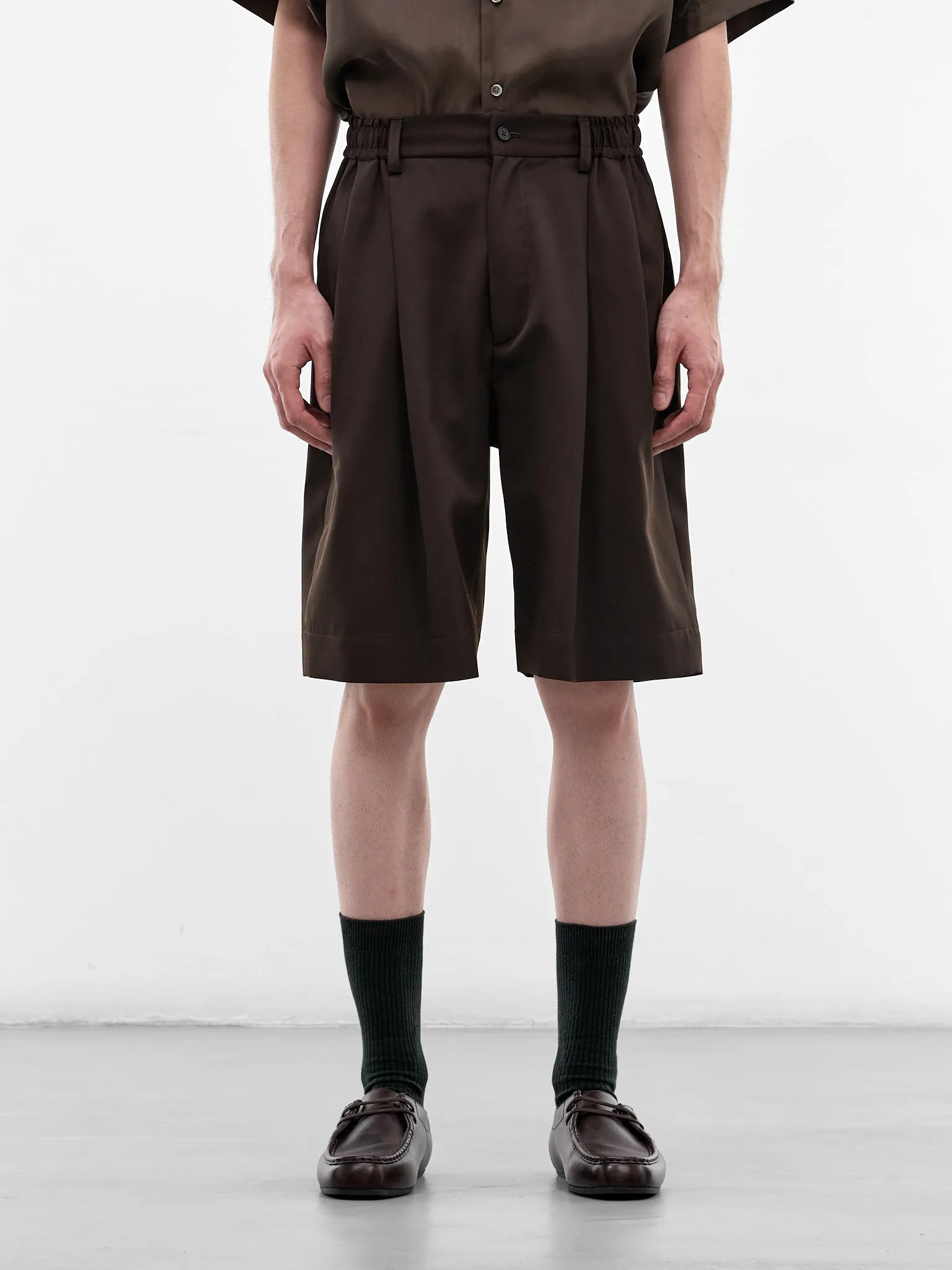 Brown Elasticated Waist Wool Shorts (ST-1435-DARK-BROWN) sold by lorenzo