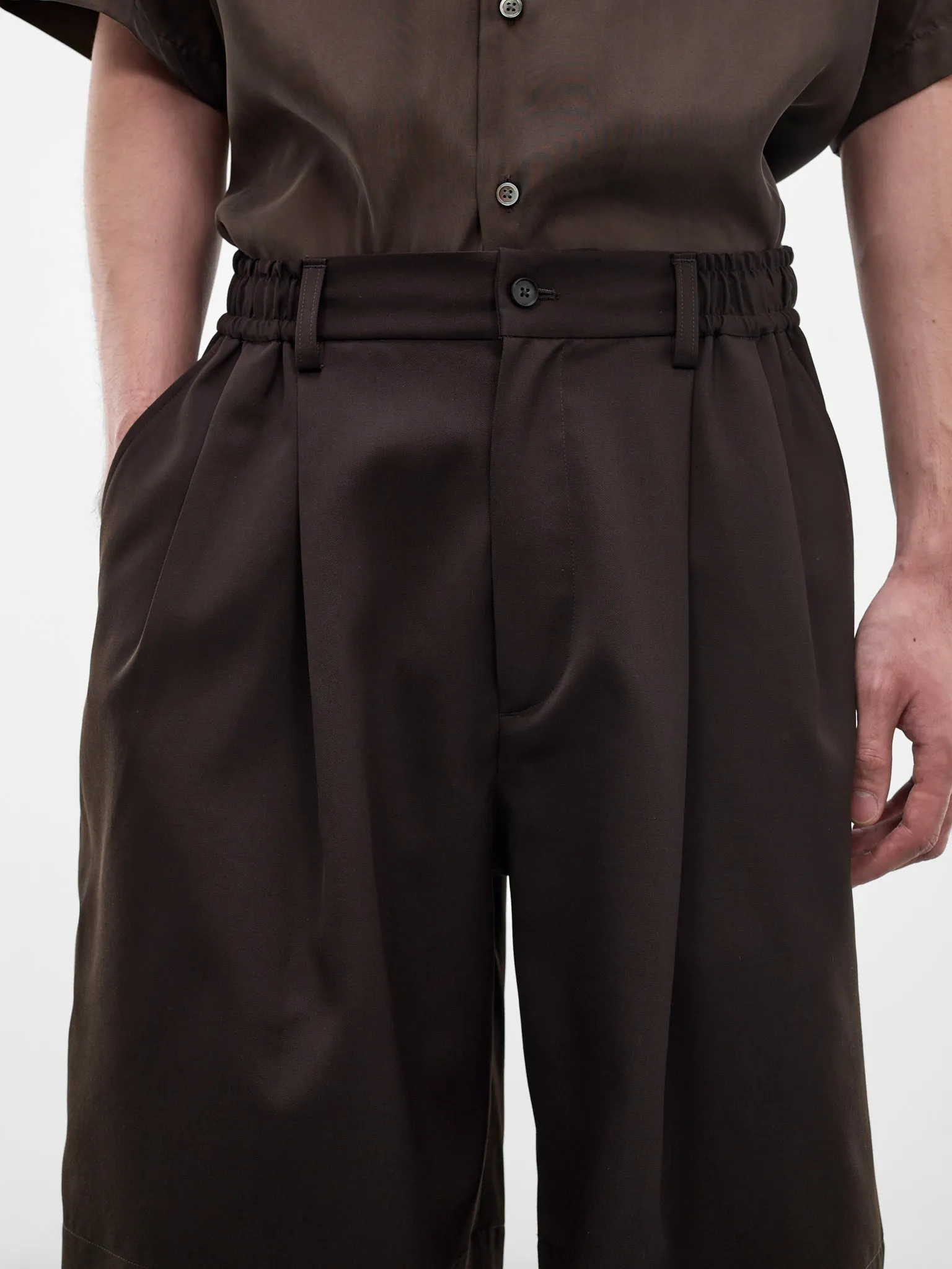 Brown Elasticated Waist Wool Shorts (ST-1435-DARK-BROWN) sold by lorenzo product image thumbnail 5