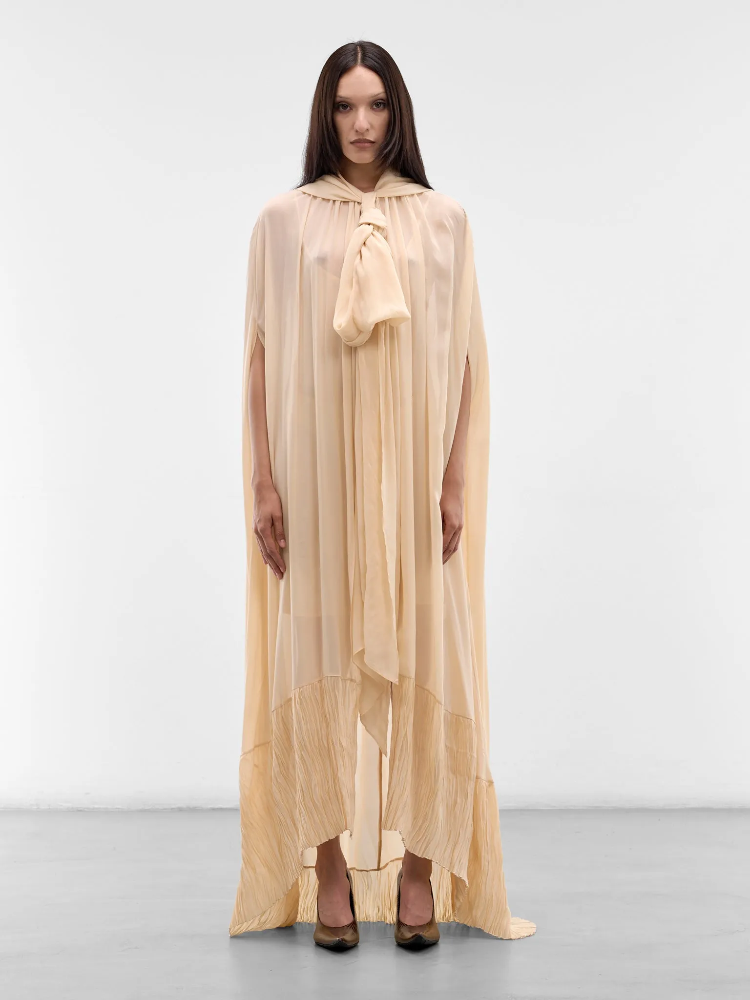 Beige Georgette Draped Cape Top (4C263A-N0147-BEIGE) sold by lorenzo
