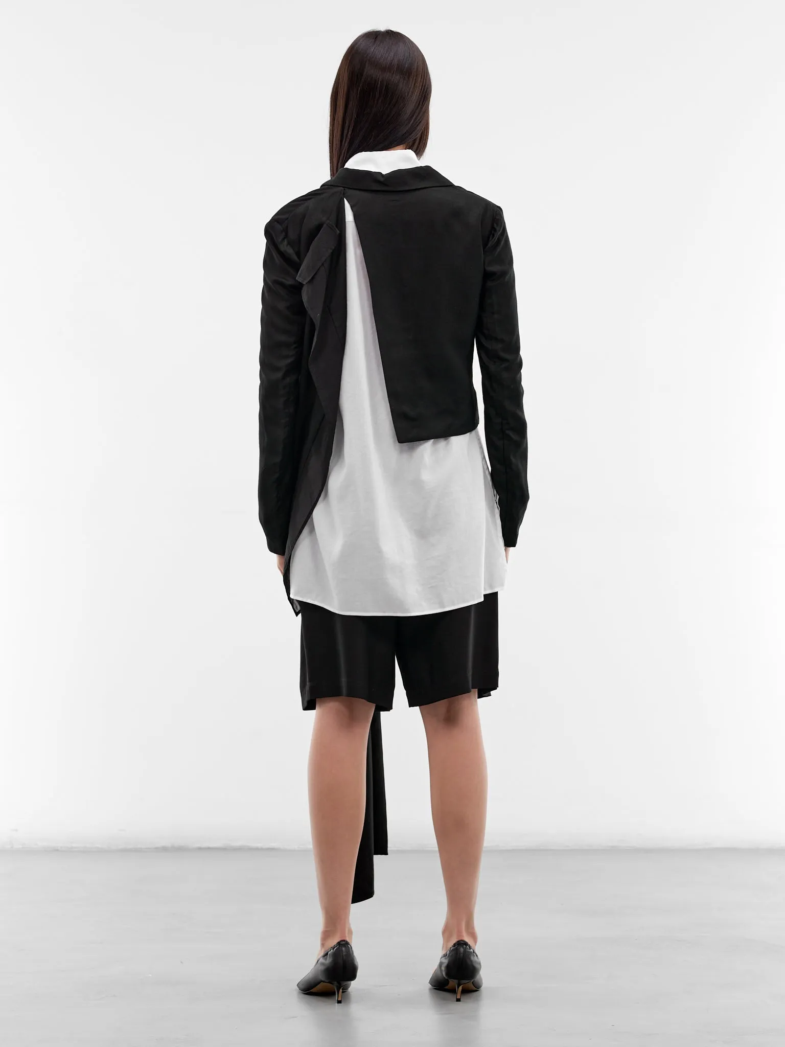 Black Asymmetric Draped Jacket (FK-J63-802-1-BLACK) sold by lorenzo product image thumbnail 3