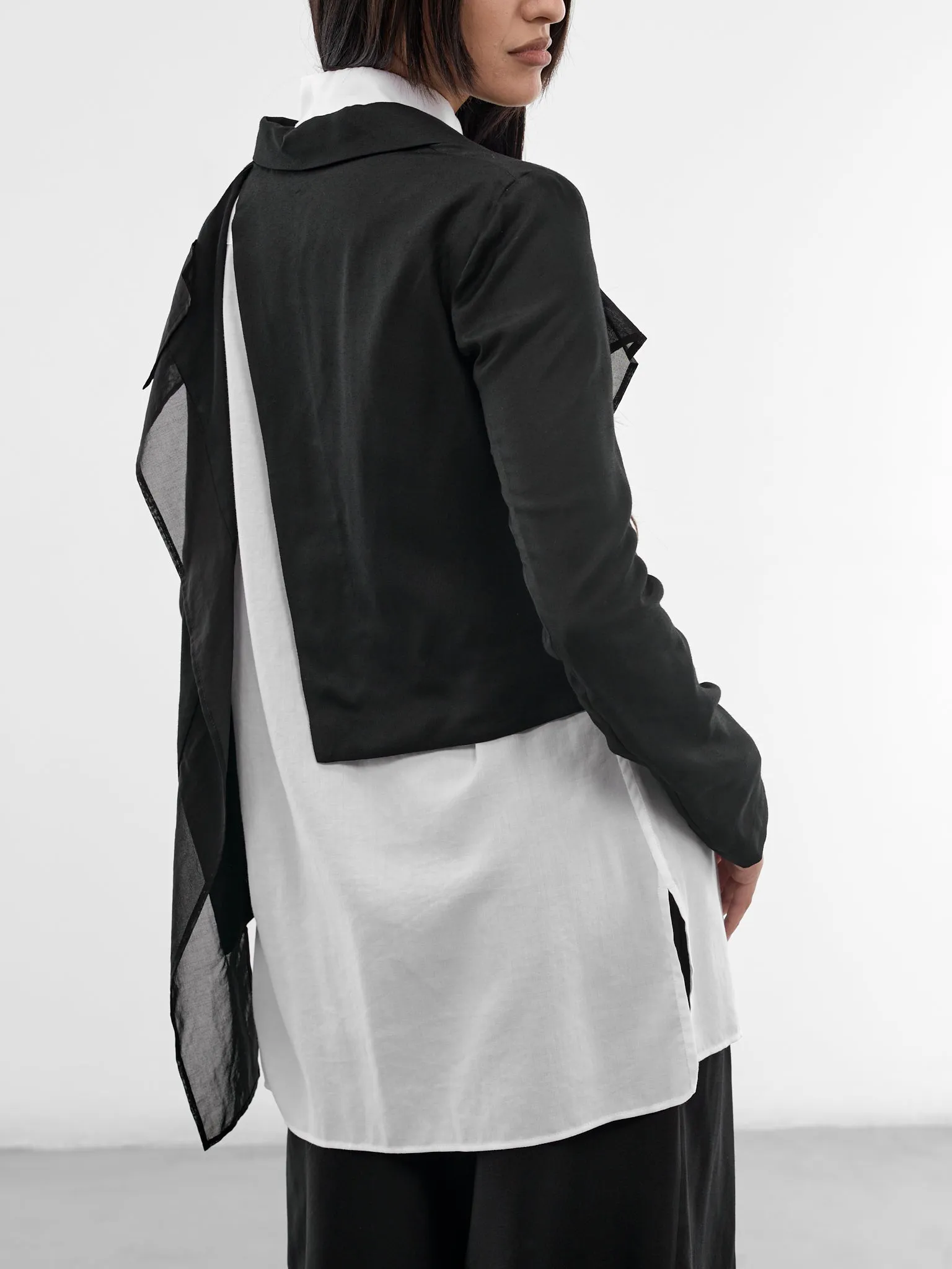 Black Asymmetric Draped Jacket (FK-J63-802-1-BLACK) sold by lorenzo product image thumbnail 5