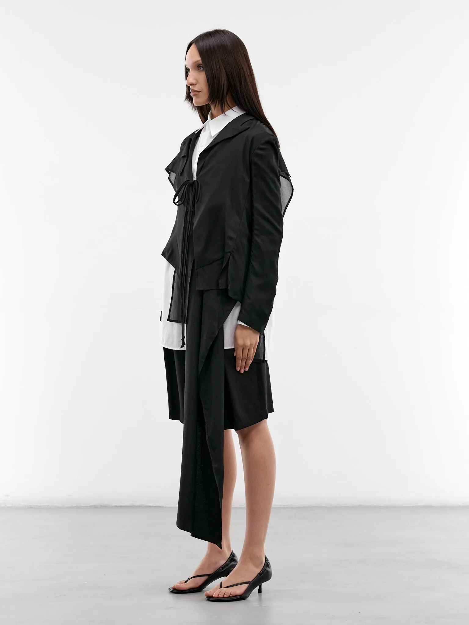 Black Asymmetric Draped Jacket (FK-J63-802-1-BLACK) sold by lorenzo product image thumbnail 2