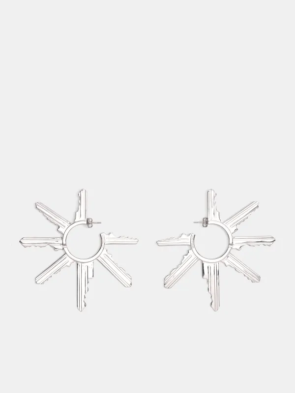 Silver Key Hoop Earrings (JW25-OLD-SILVER) made by D'heygere